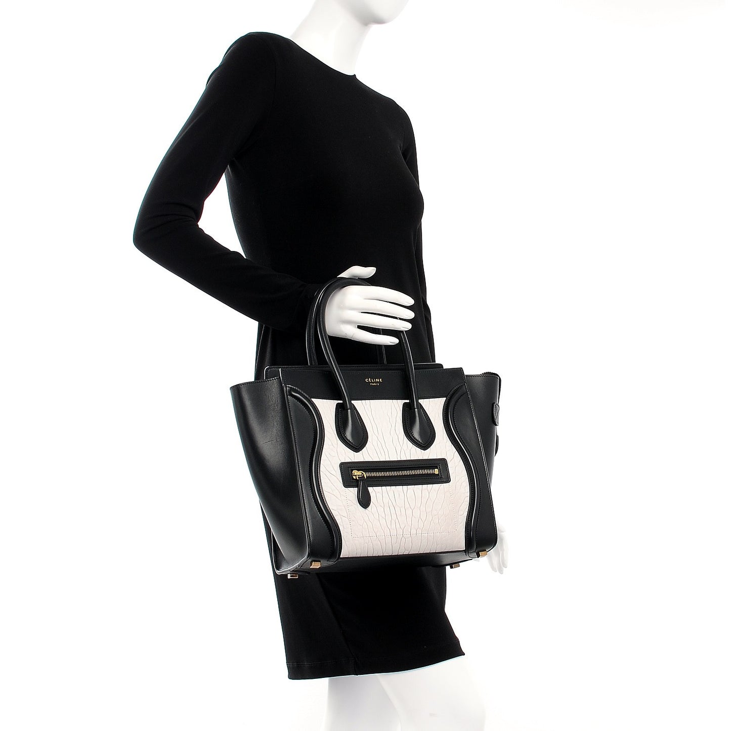 Calfskin Shrunken Lambskin Micro Bi-Color Luggage Black White