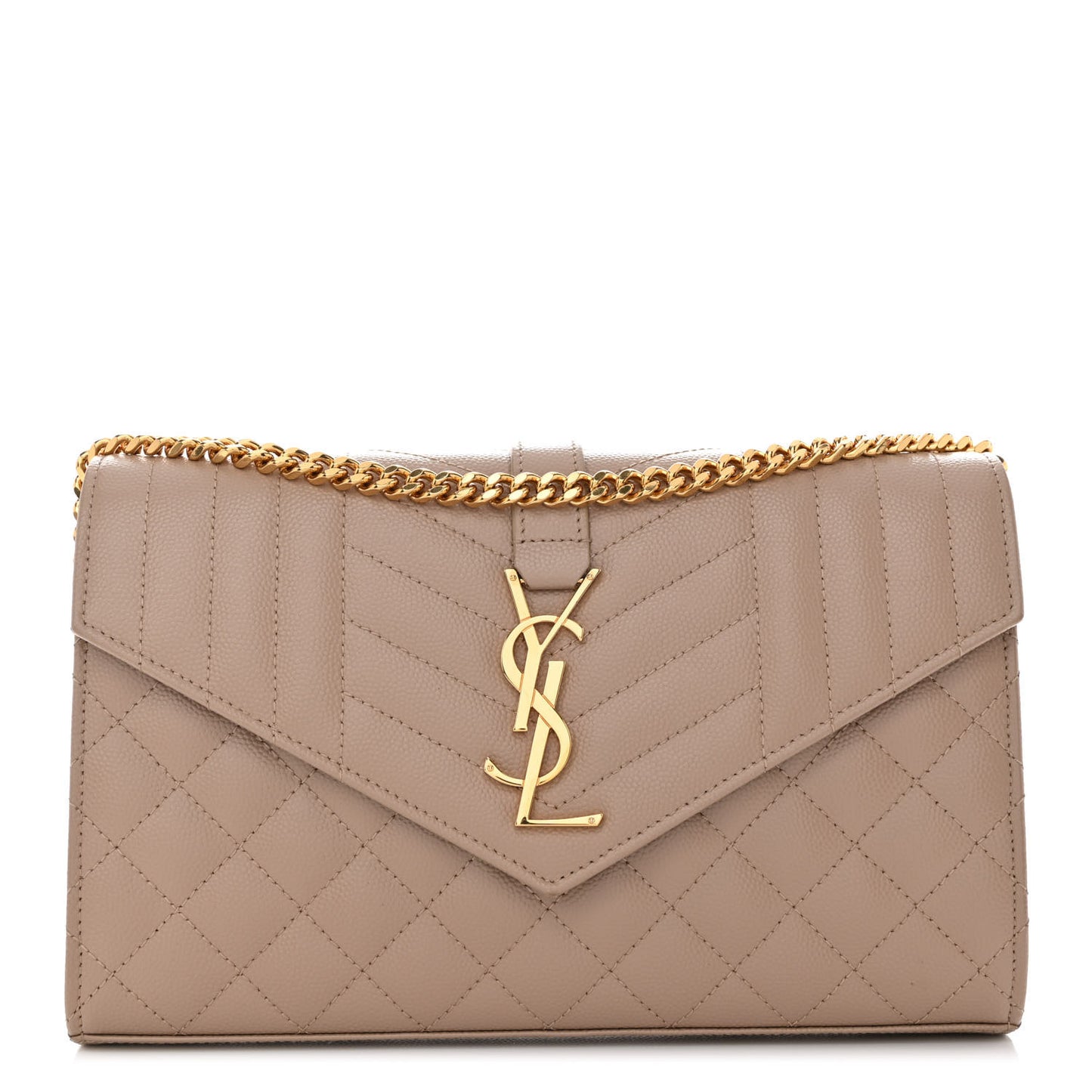 Grain De Poudre Mixed Matelasse Triquilt Monogram Chain Wallet Dark Beige