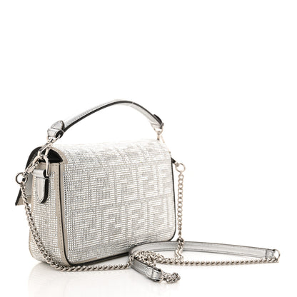 Fendi Crystal Vitello Laminato FF Mini Baguette Crystal Argento 3 of 13