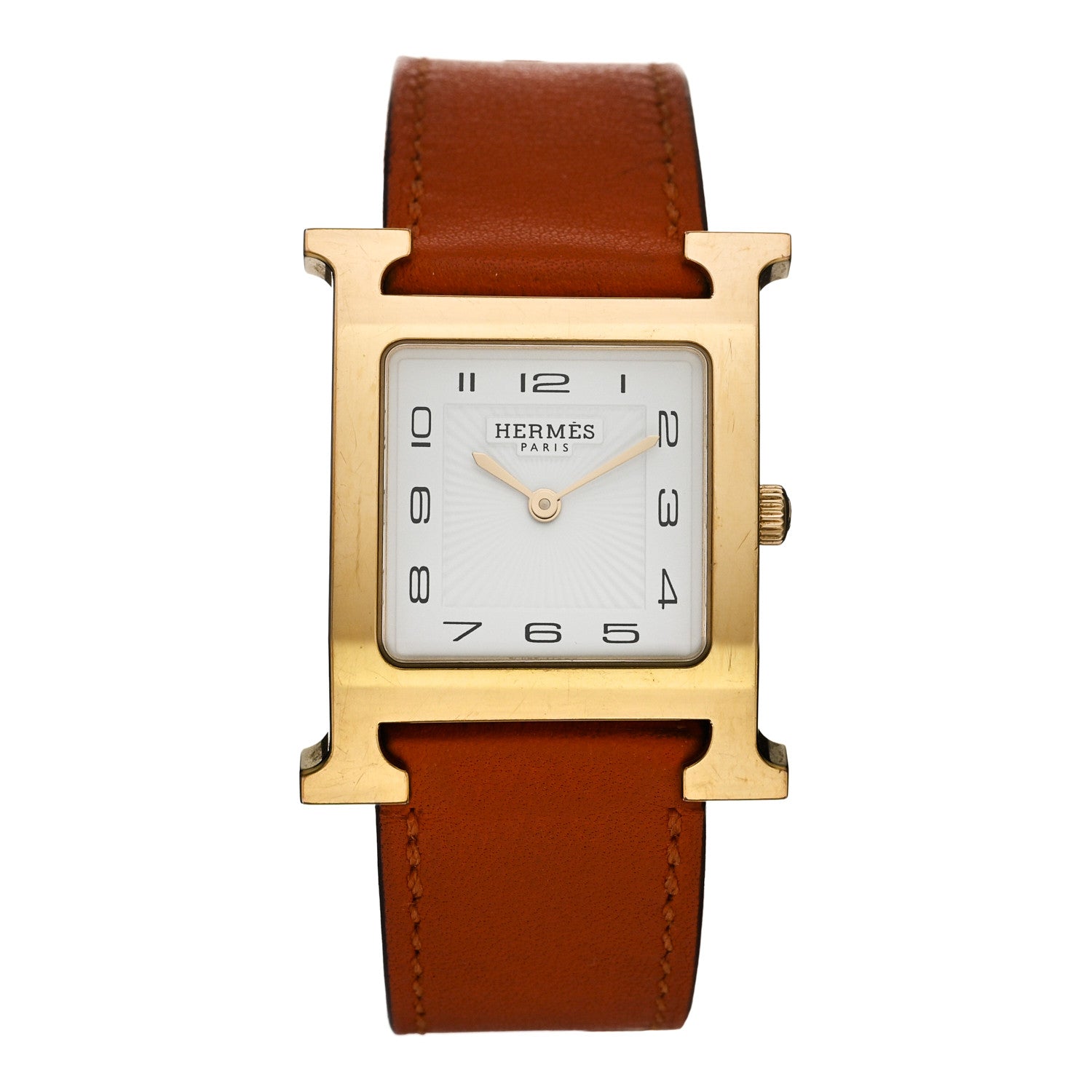 Hermes Stainless Steel Swift 26mm Heure H Hour Quartz Watch Orange 1 of 5
