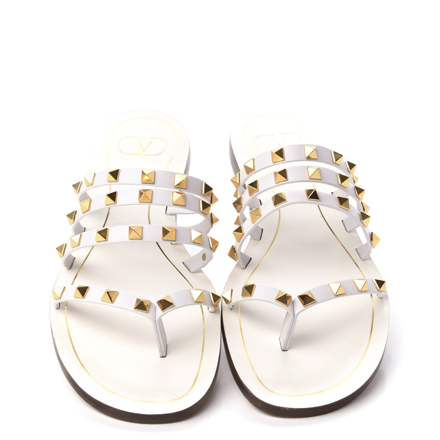Valentino Garavani Calfskin Rockstud Flair Caged Flat Slide Sandals 40.5 White 5 of 9