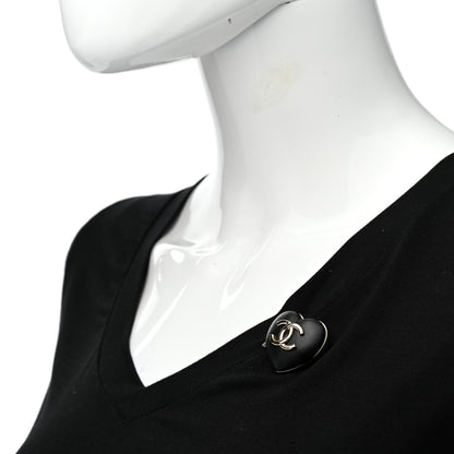 Chanel Lambskin CC Heart Brooch Gold Black 2 of 5