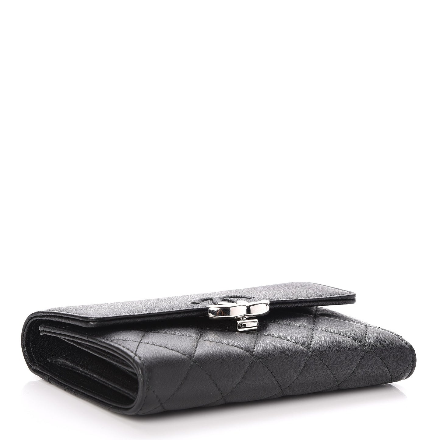 Lambskin Quilted Small Flap Wallet Black