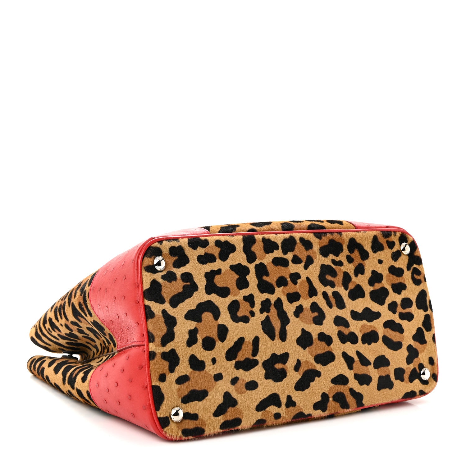 Prada Calf Hair Ostrich Leopard Print Medium Double Bag Miele