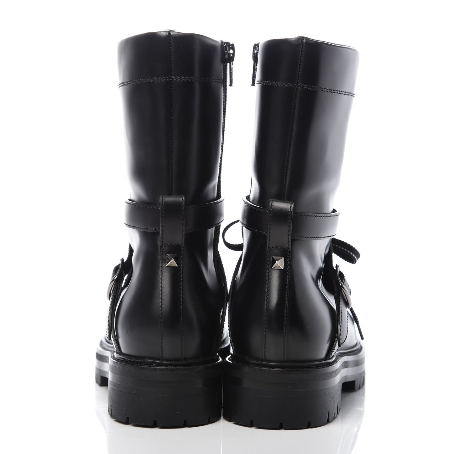 Smooth Calfskin Rockstud Buckled 25mm Combat Boots 37 Black