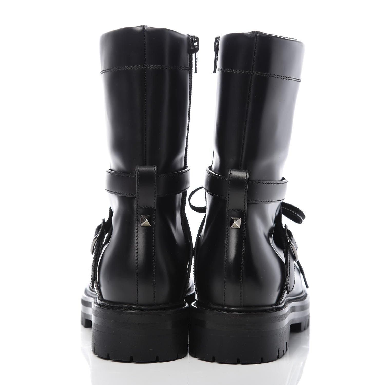 Valentino Garavani Smooth Calfskin Rockstud Buckled 25mm Combat Boots 37 Black 6 of 8