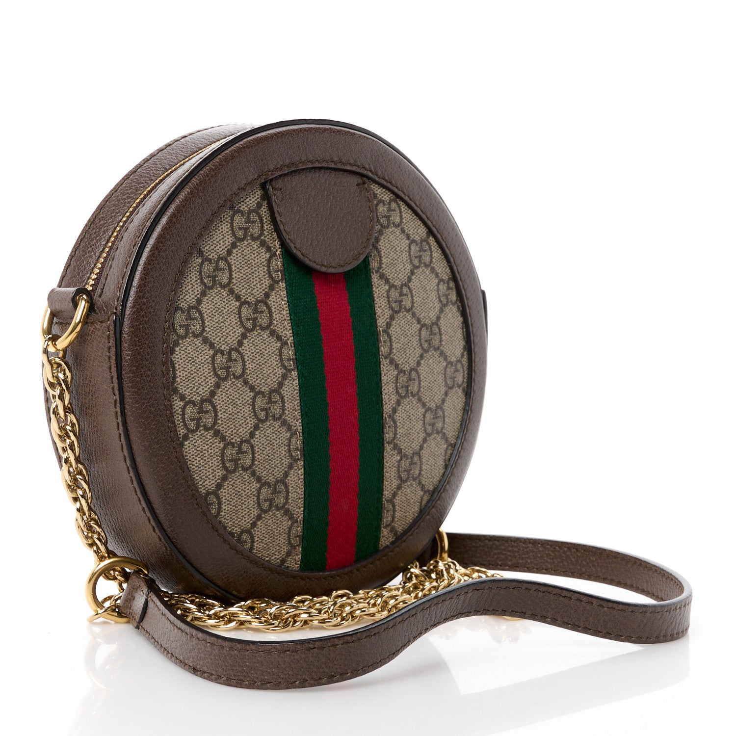 Gucci GG Supreme Monogram Web Mini Ophidia Round Shoulder Bag Brown 3 of 11