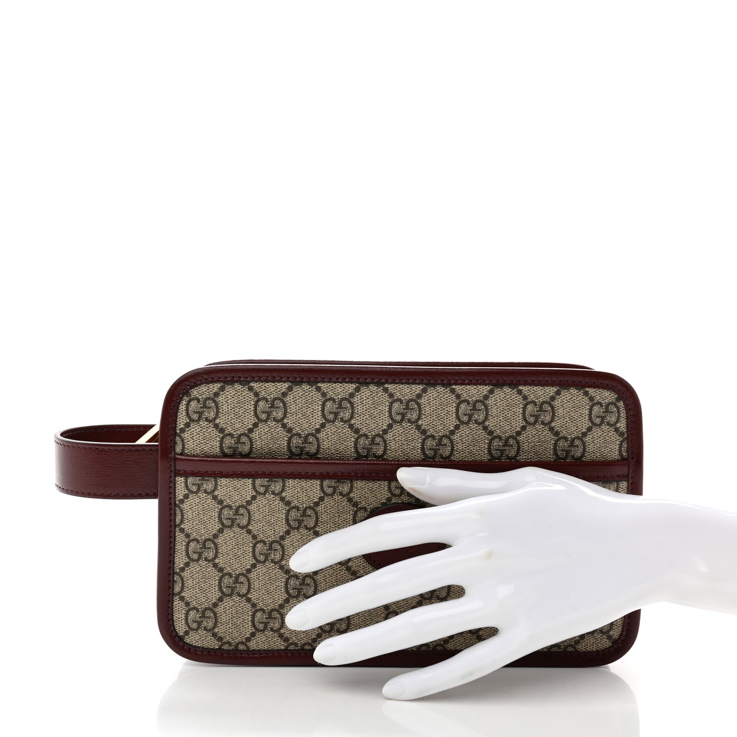 GG Supreme Monogram Textured Calfskin Retro Interlocking G Travel Pouch Beige Ebony Burgundy