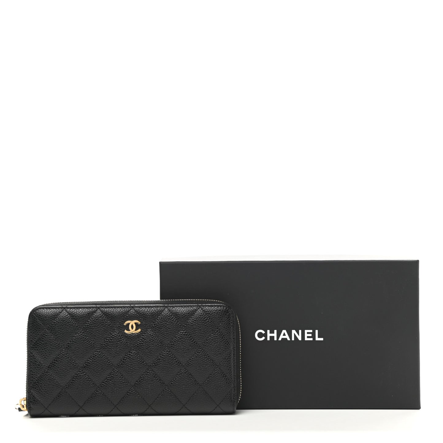 Caviar Quilted Large Gusset Zip Around Wallet Black