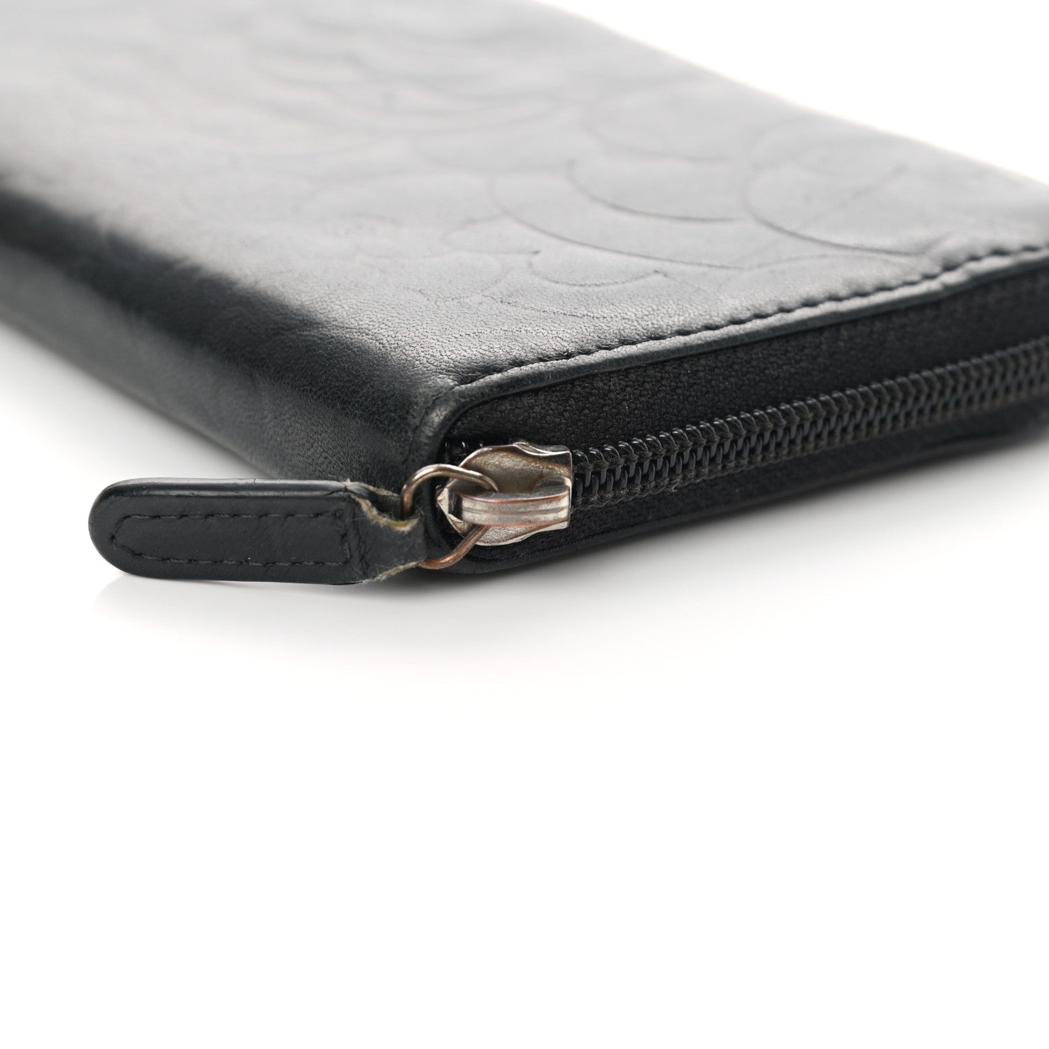 Chanel Lambskin Camellia Embossed Large Zip Around Gusset Wallet Black 14 of 18