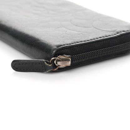 Chanel Lambskin Camellia Embossed Large Zip Around Gusset Wallet Black 14 of 18