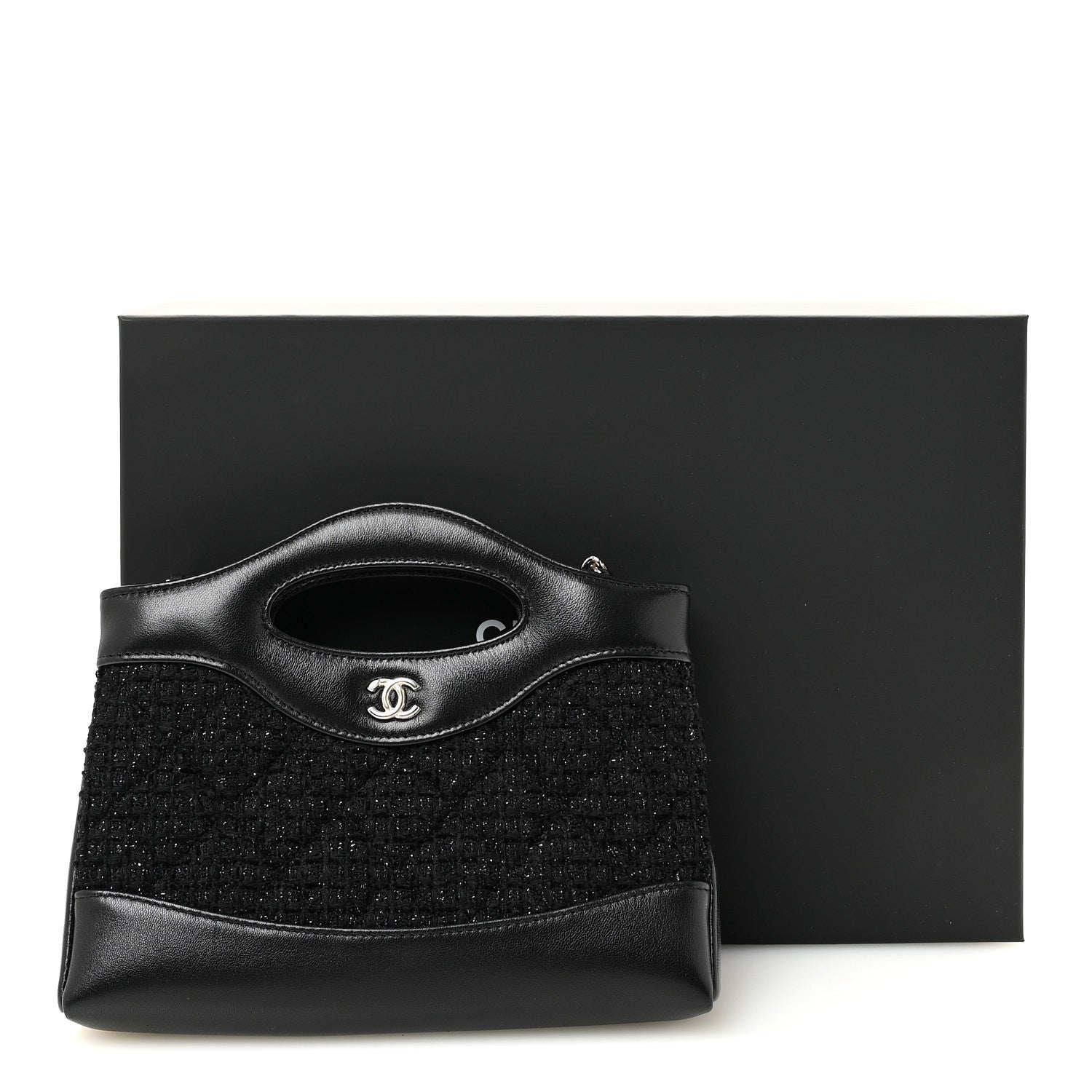 Chanel Tweed Shiny Calfskin Quilted Nano 31 Shopping Bag Black 10 of 10