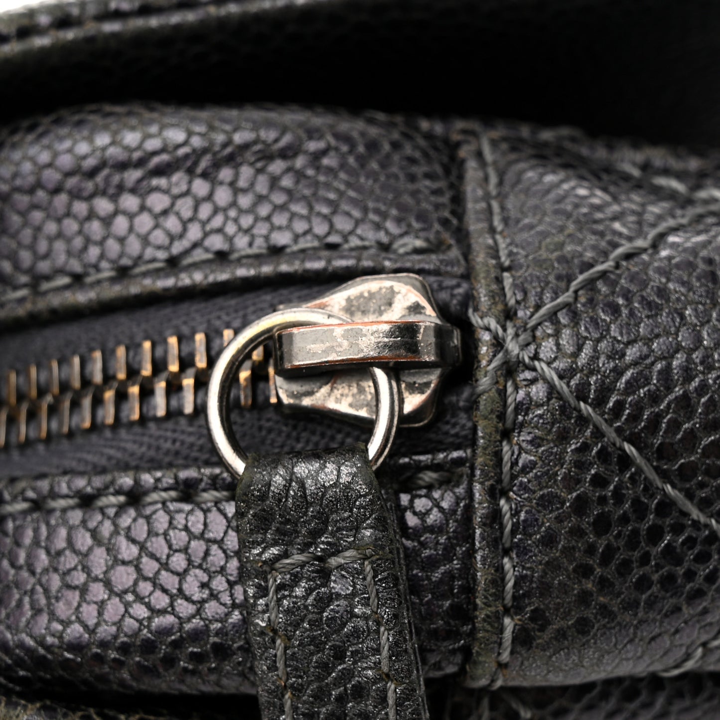 Iridescent Caviar Quilted Small Chic Flap Grey