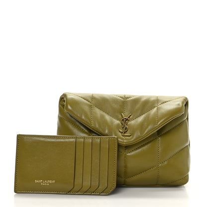 Saint Laurent Lambskin Monogram Loulou Puffer Pouch Clutch Olive 2 of 12