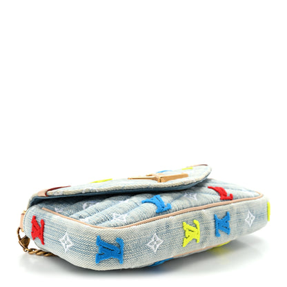 Louis Vuitton Embroidered Monogram Denim New Wave Chain Pochette Blue 4 of 12