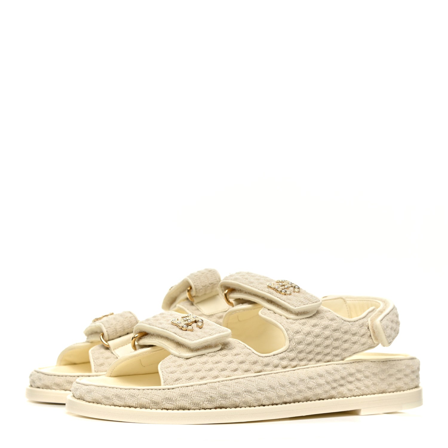 Chanel Knit Fabric Velcro Dad Sandals 38 Ivory 3 of 9