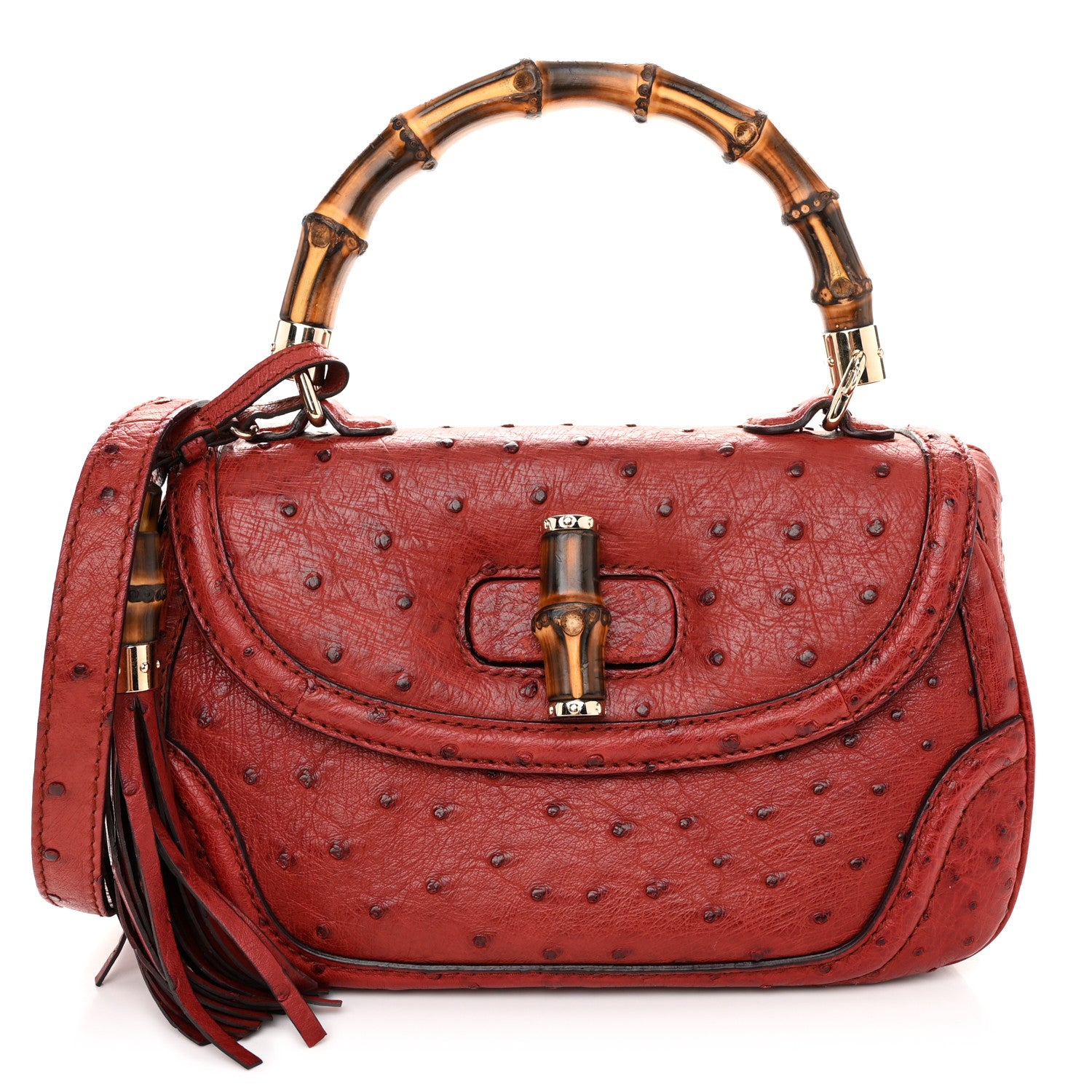 Gucci Ostrich Medium New Bamboo Top Handle Bag Red 1 of 11