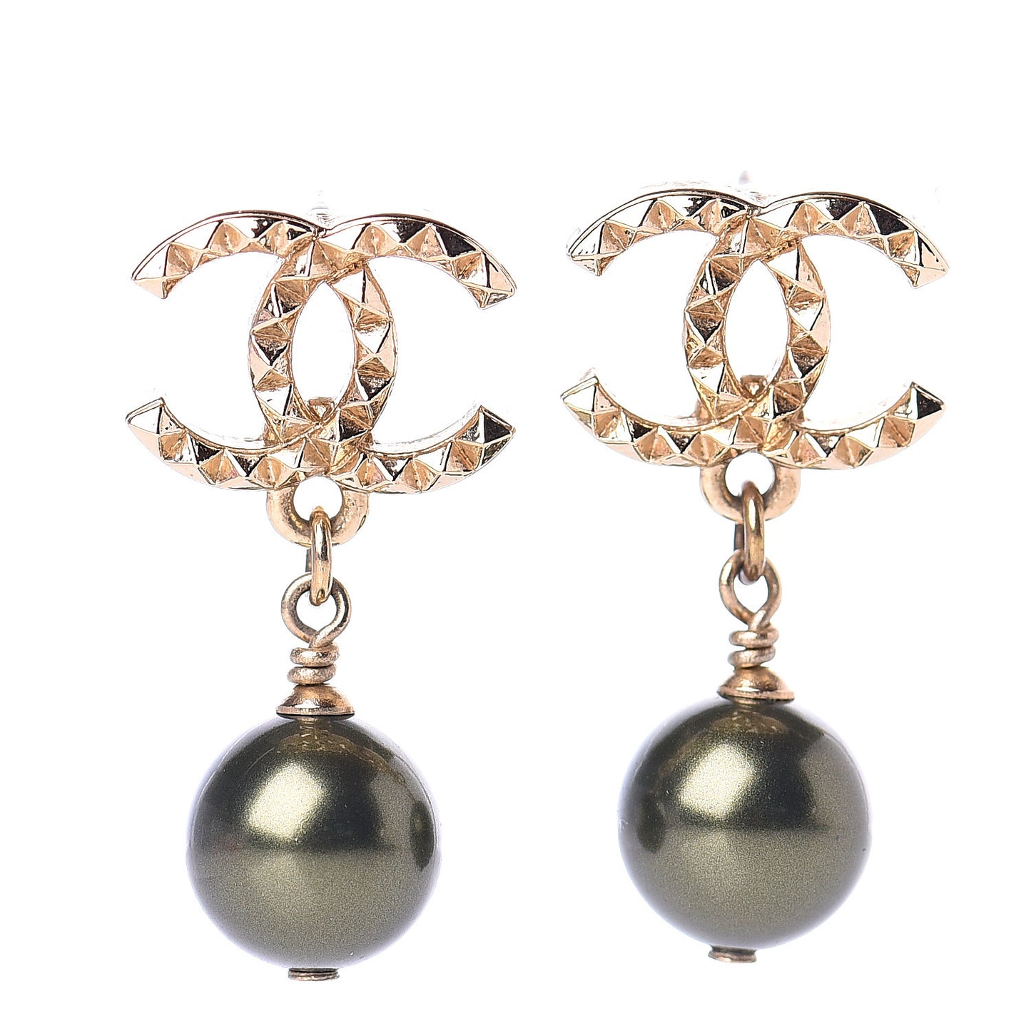 Pearl CC Drop Earrings Green Gold