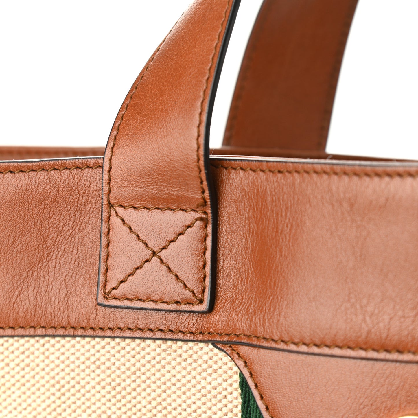 Vintage Canvas Calfskin Web Flat Tote Sand Light Cuir