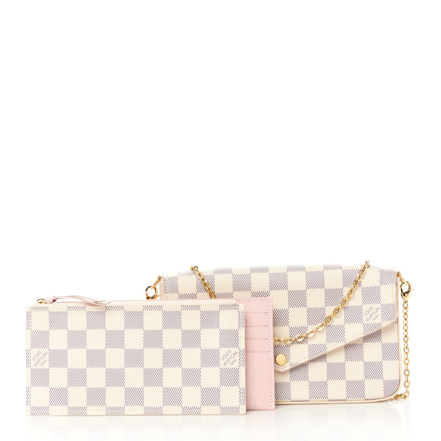Damier Azur Pochette Felicie Chain Wallet Rose Ballerine