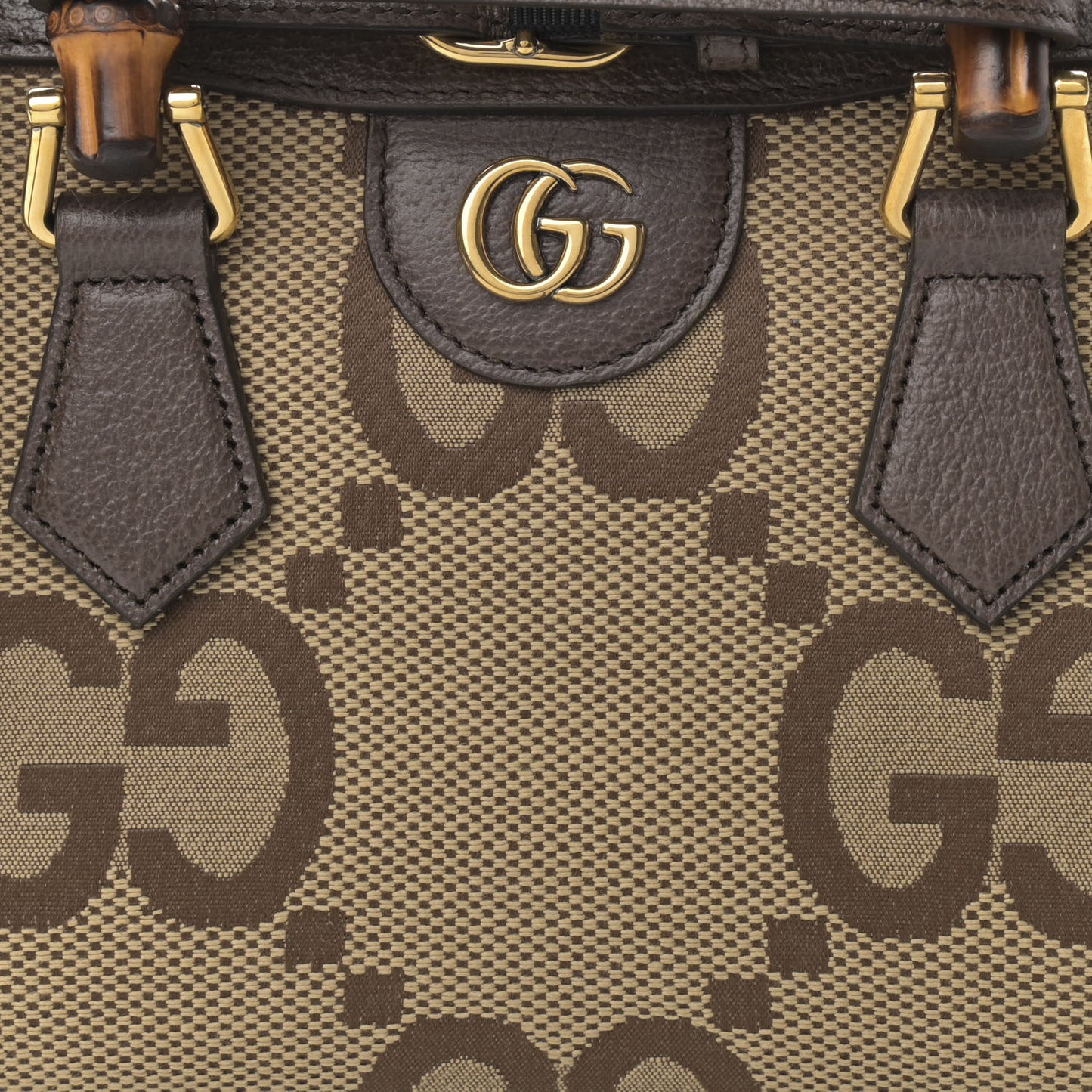 Monogram Jumbo GG Textured Dollar Calfskin Mini Diana Tote Bag Camel Ebony New Acero