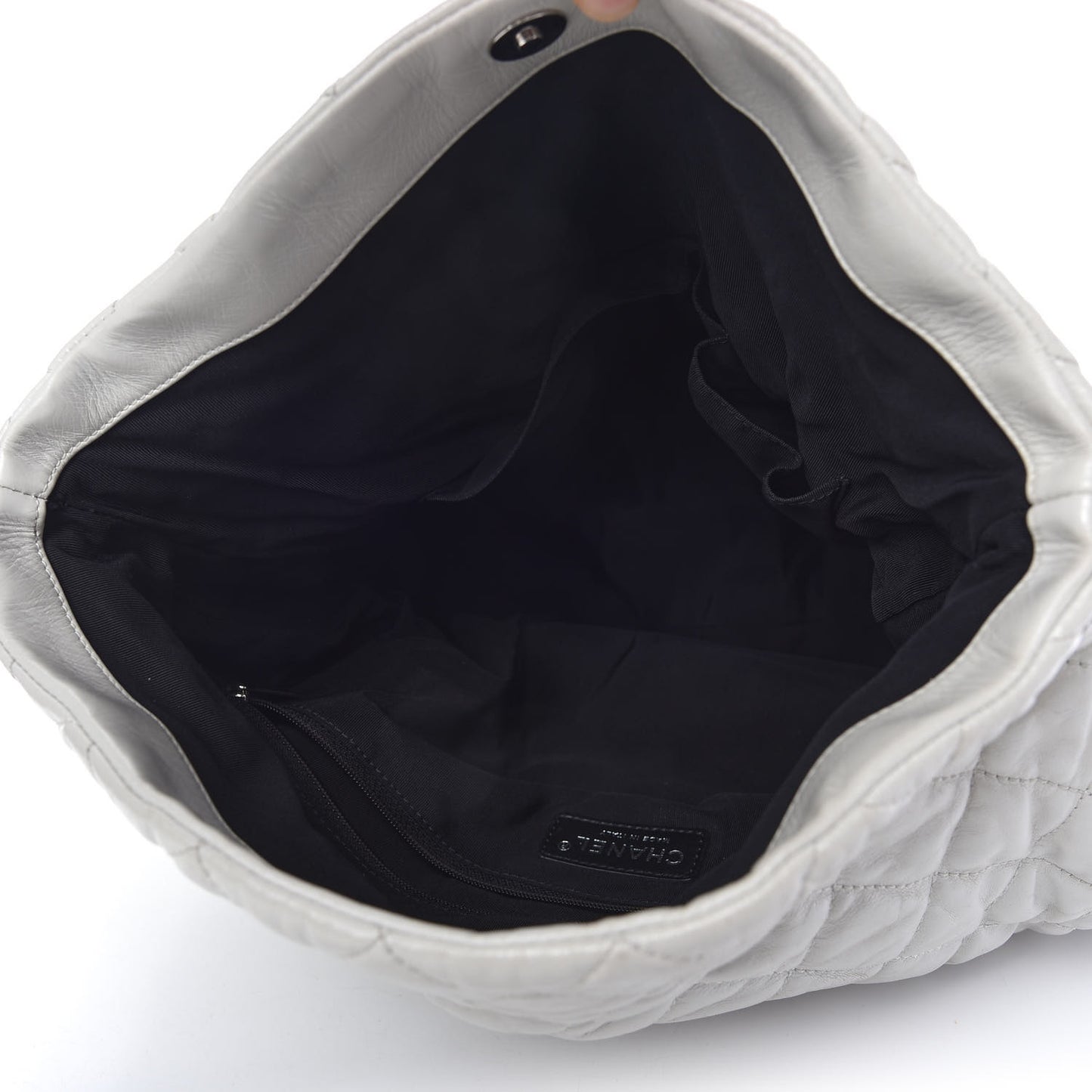 Glazed Calfskin Quilted Large Chain Me Hobo Dark White