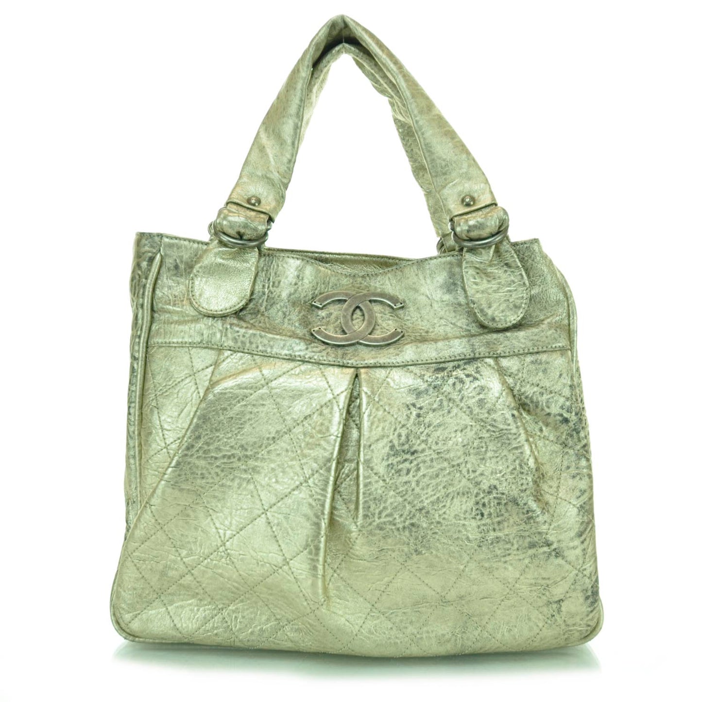 Distressed Leather Le Marais Ligne Large Tote Gold
