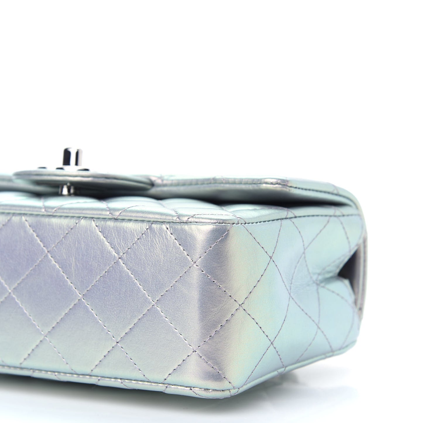 Iridescent Calfskin Quilted Mini Rectangular Flap Light Blue