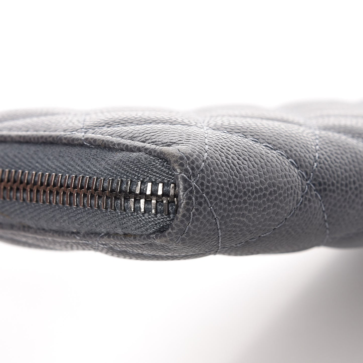 Caviar Quilted Large Gusset Zip Around Wallet Grey