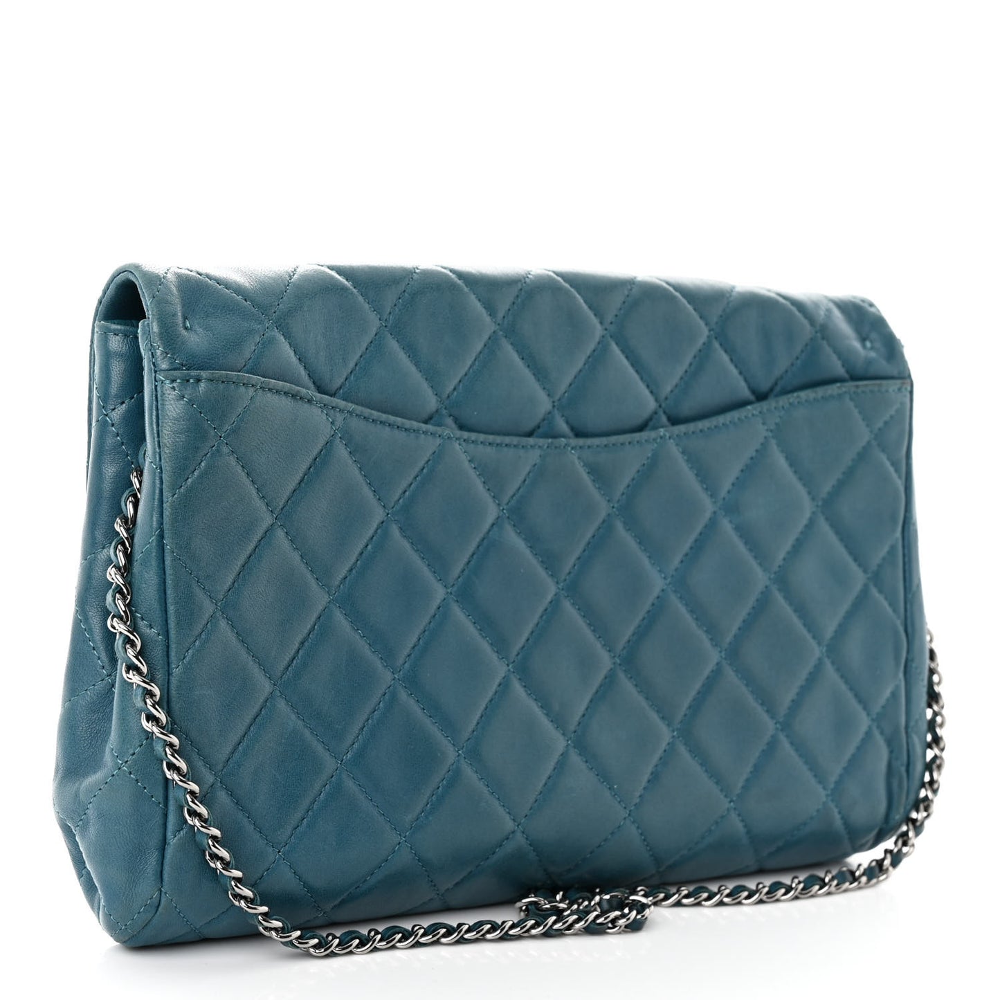 Lambskin Quilted Clutch with Chain Flap Turquoise