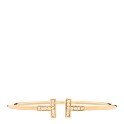 Tiffany 18K Yellow Gold Diamond T Wire Bracelet 1 of 4