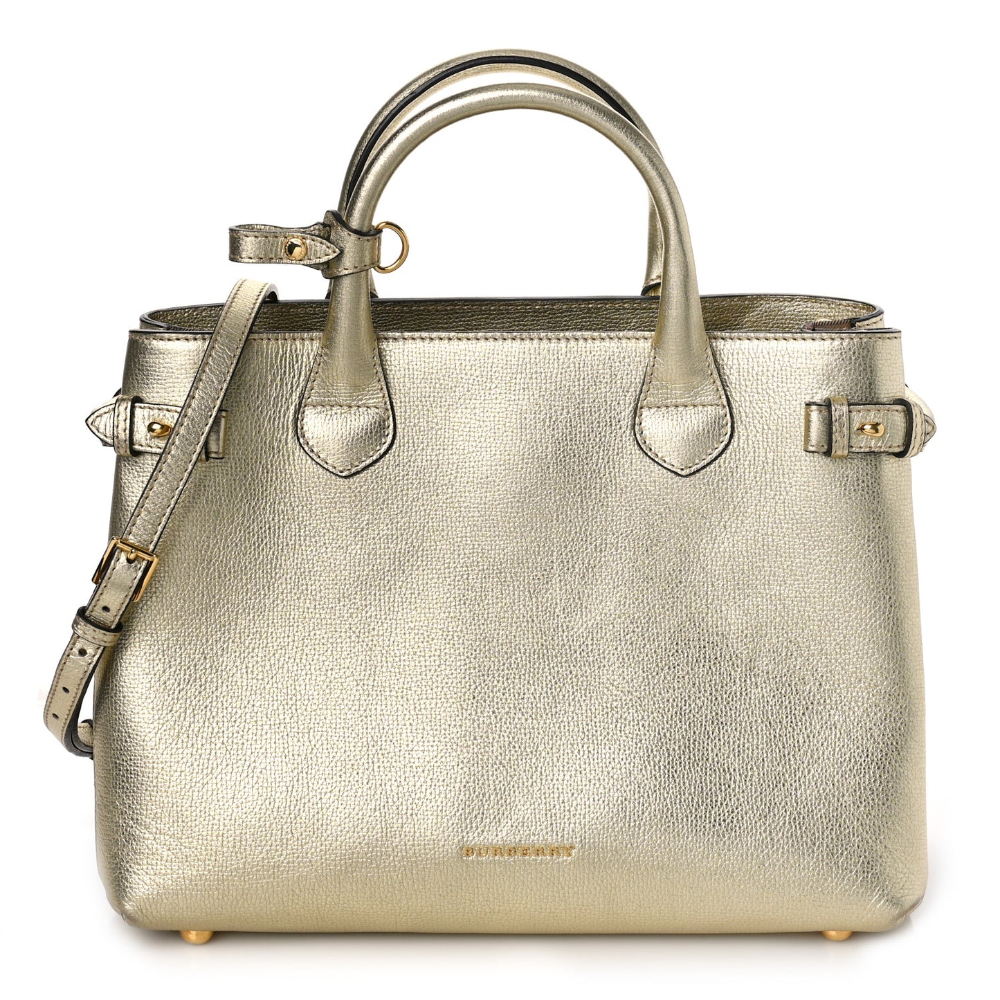 Metallic Grainy Calfskin House Check Medium Banner Tote Gold
