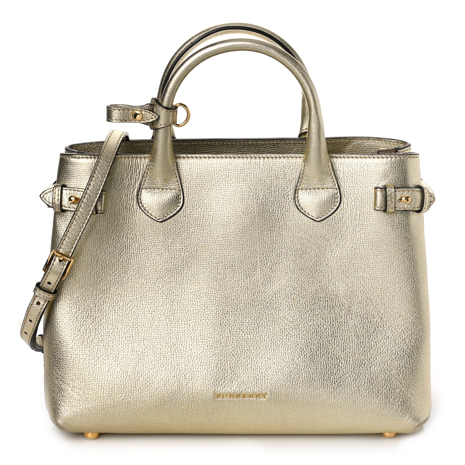 Burberry Metallic Grainy Calfskin House Check Medium Banner Tote Gold 1 of 9