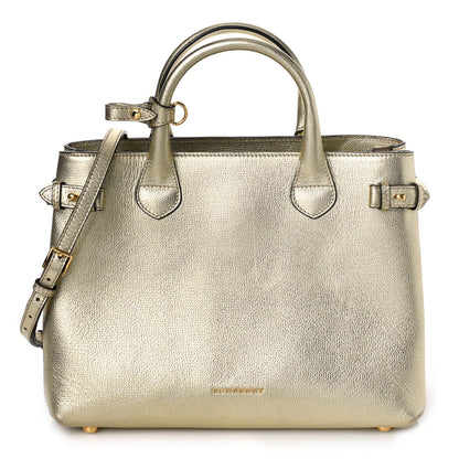 Burberry Metallic Grainy Calfskin House Check Medium Banner Tote Gold 1 of 9