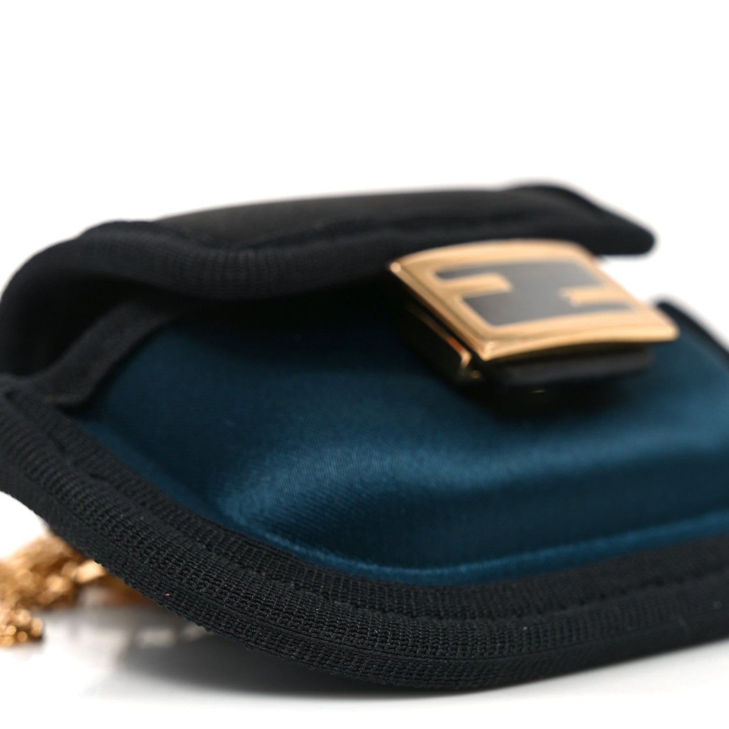Fendi Silk Satin Pico Baguette Charm Blue Velvet Black 1804547