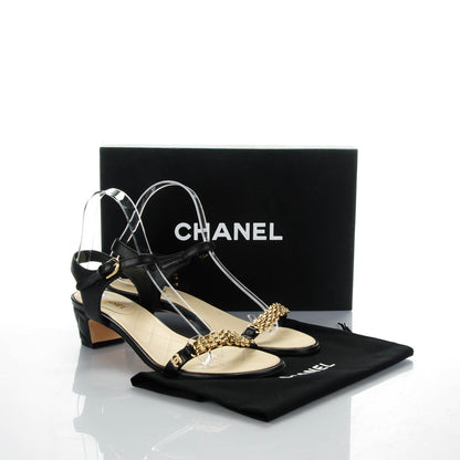 Chanel Lambskin Pearl CC Bijoux Sandals 38.5 Black 5 of 7