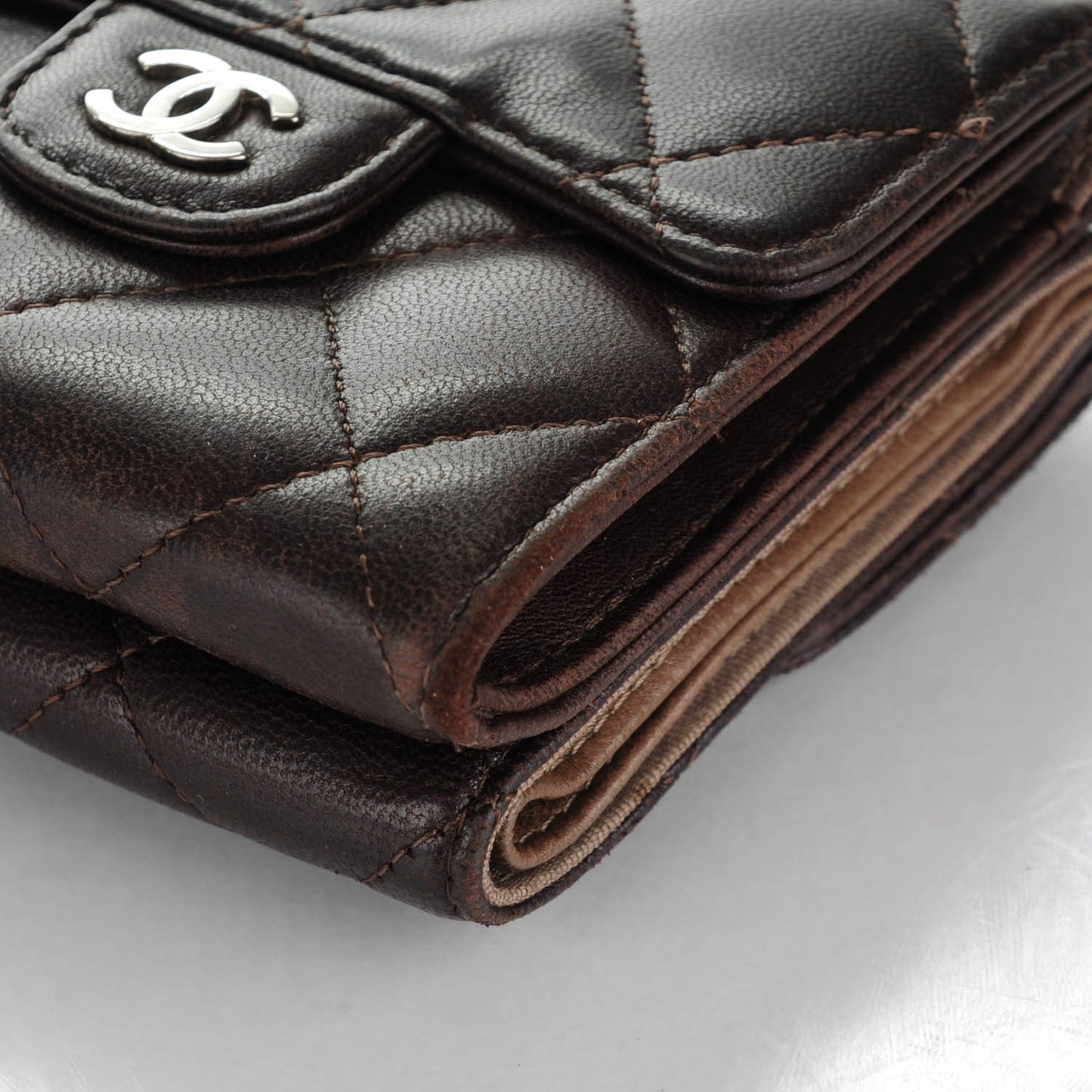 Lambskin Quilted Double Sided Wallet Brown