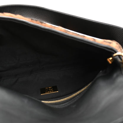 Fendi Shearling Vitello Dolce Macro FF 1974 Baguette Tobacco Black 5 of 10