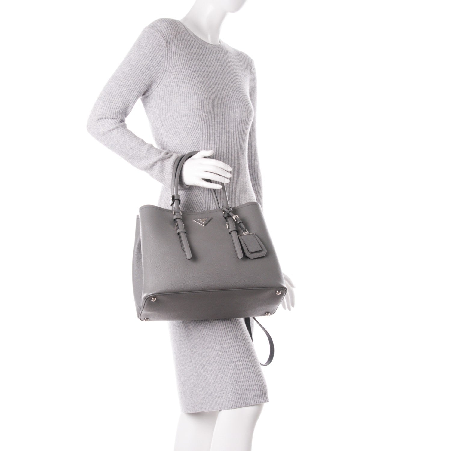 Prada Saffiano Cuir Medium Double Handle Tote Marmo 3 of 8