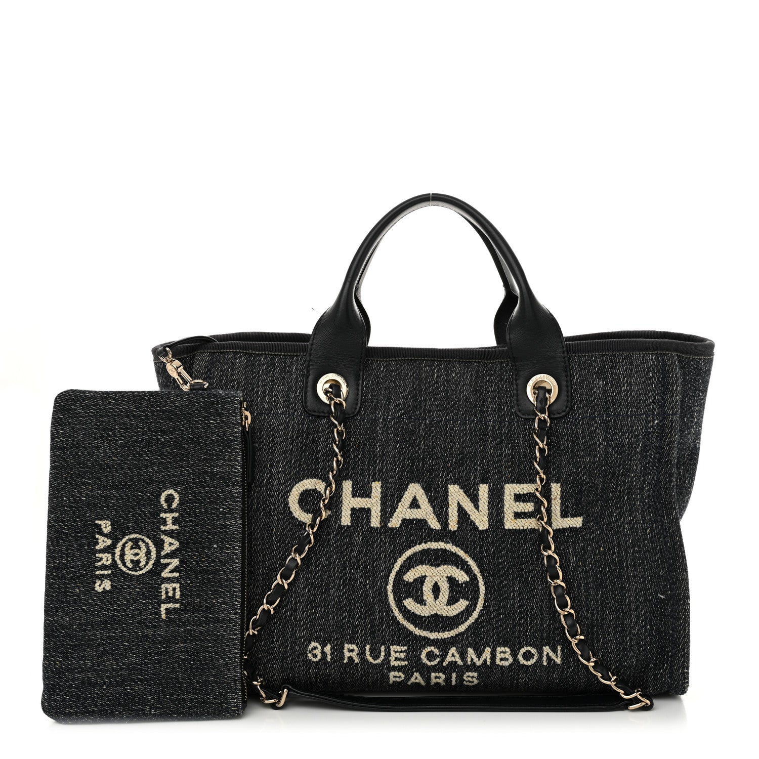 Chanel Denim Small Deauville Tote Dark Blue White 3 of 15