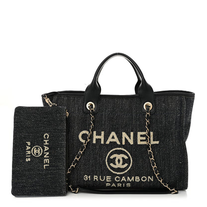 Chanel Denim Small Deauville Tote Dark Blue White 3 of 15
