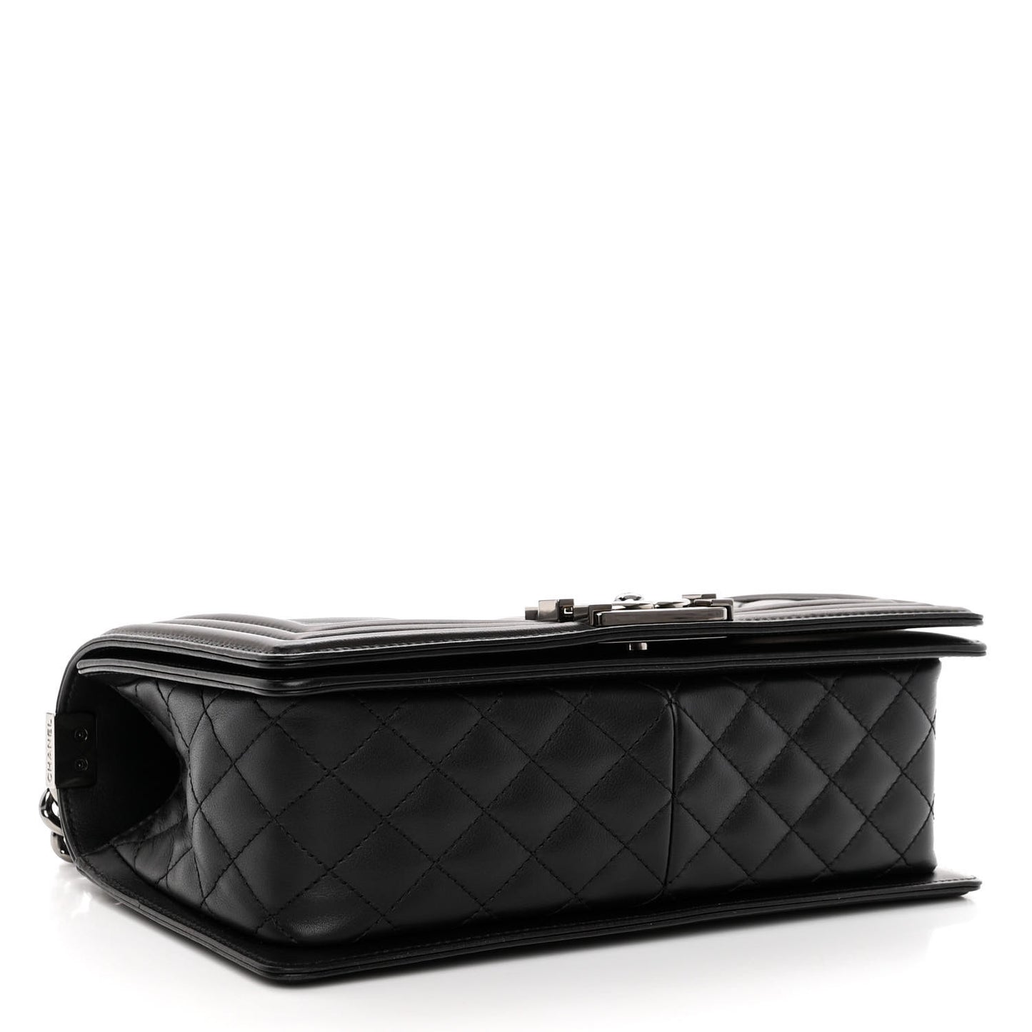 Calfskin Chevron Quilted Medium Boy Flap Black