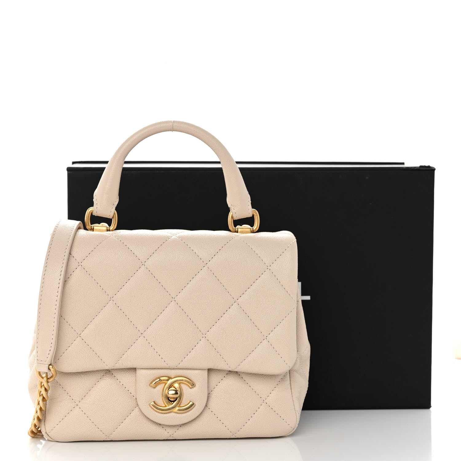 Chanel Shiny Caviar Quilted Mini Top Handle Flap Ecru 11 of 11