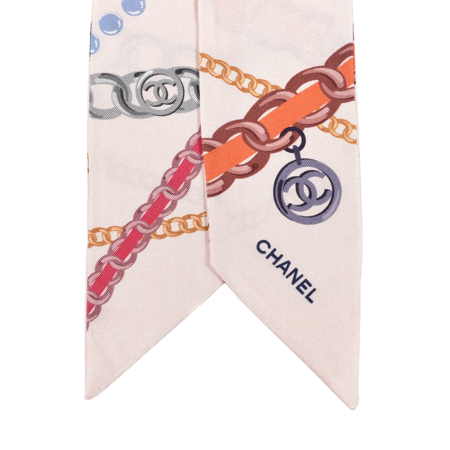 Silk Pearl CC Chain Slim Bandeau Scarf Pink