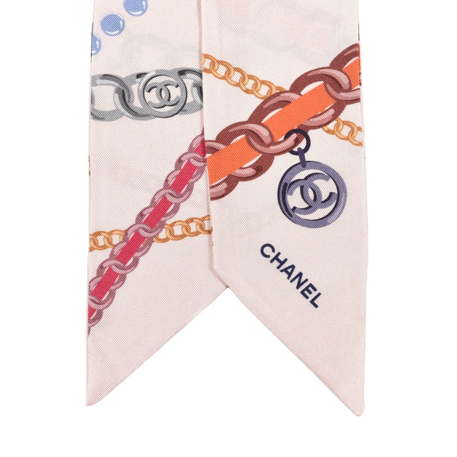 Chanel Silk Pearl CC Chain Slim Bandeau Scarf Pink 2 of 3