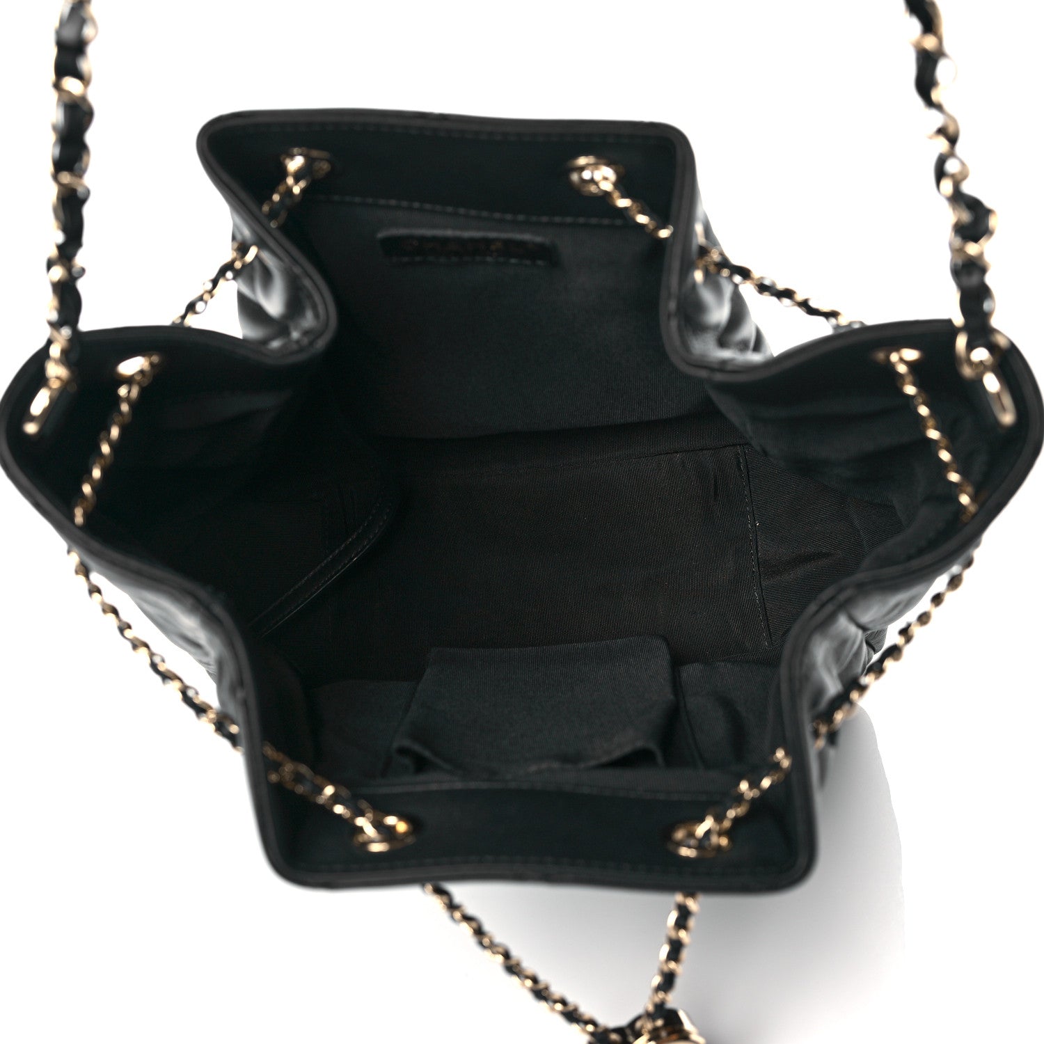 Chanel Goatskin Quilted Chain Drawstring Bag Black 4 of 9