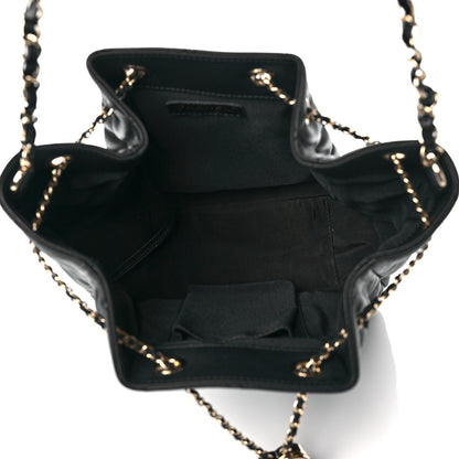 Chanel Goatskin Quilted Chain Drawstring Bag Black 4 of 9