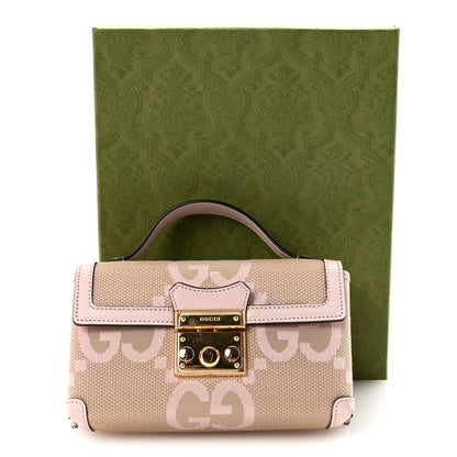 Gucci Monogram Jumbo GG Textured Dollar Calfskin Mini Padlock Top Handle Shoulder Bag Beige Perfect Pink 10 of 10