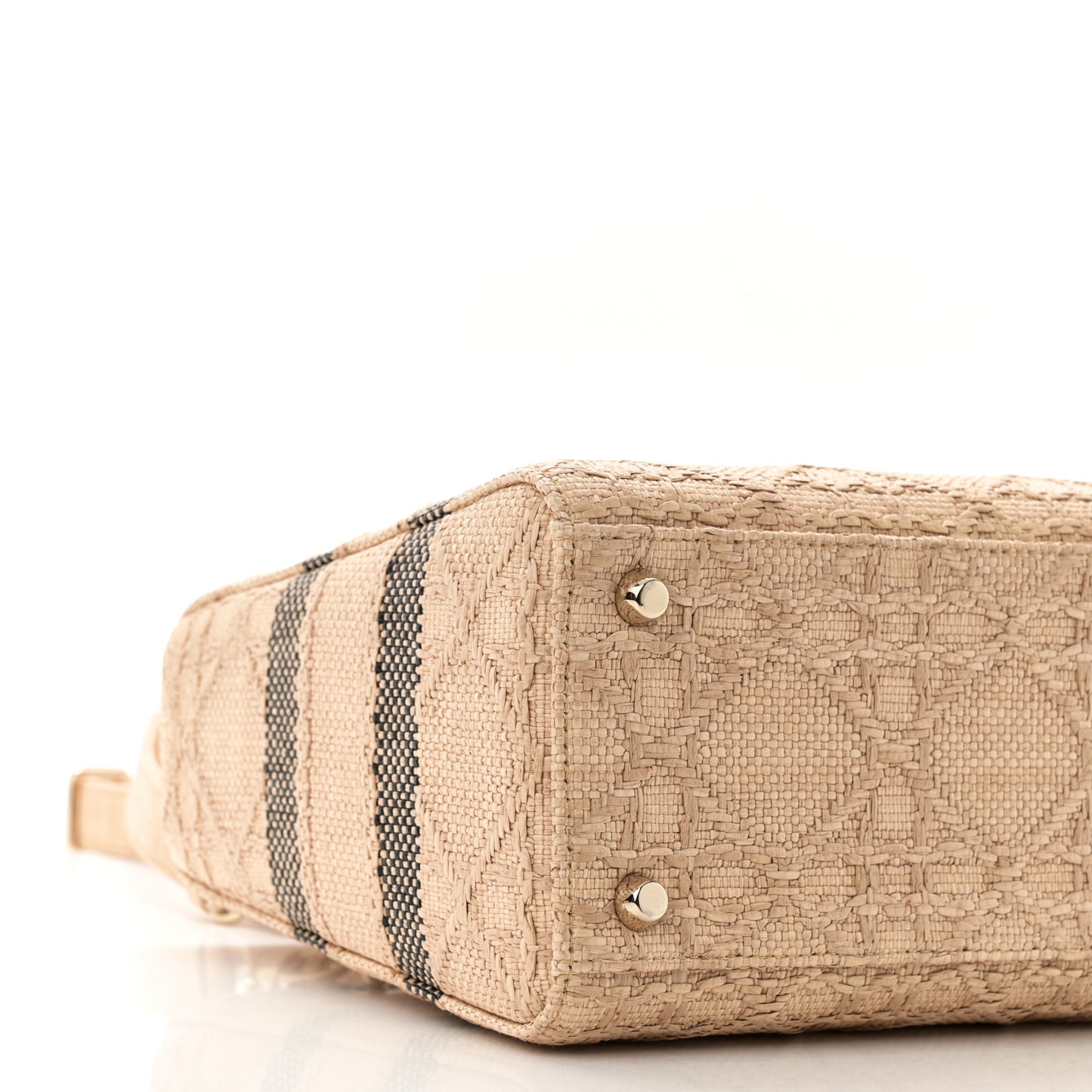 Raffia Woven Cannage Embroidered Medium Lady D-Lite Natural Black