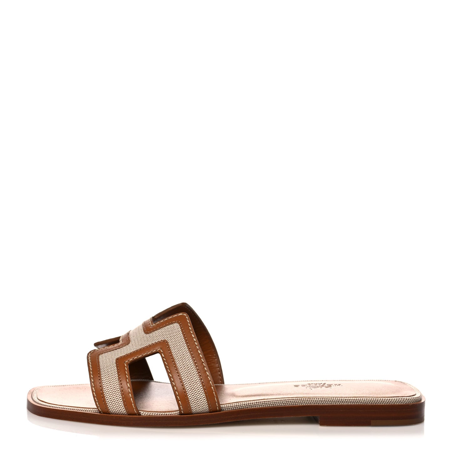 Calfskin Canvas Oran Sandals 38 Noisette Beige Dore